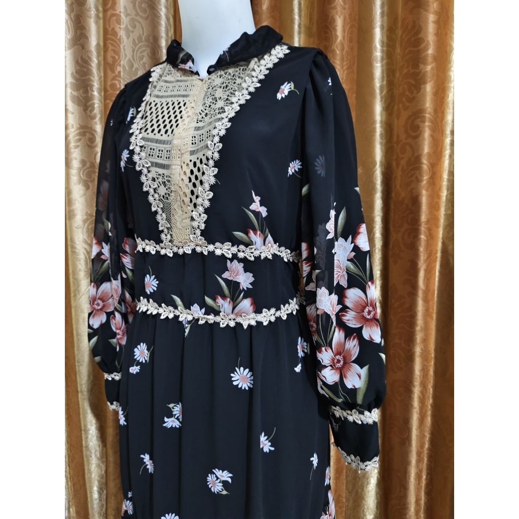 Gamis LESTY ceruty bunga mix renda / tangan balon