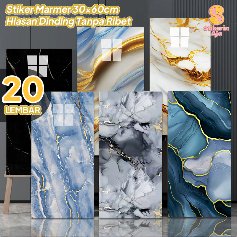 [20 Lembar] Stiker Vinyl Lantai Dinding 30x60cm Anti Air Motif Marmer Granit KeramikCocok Kamar Mand