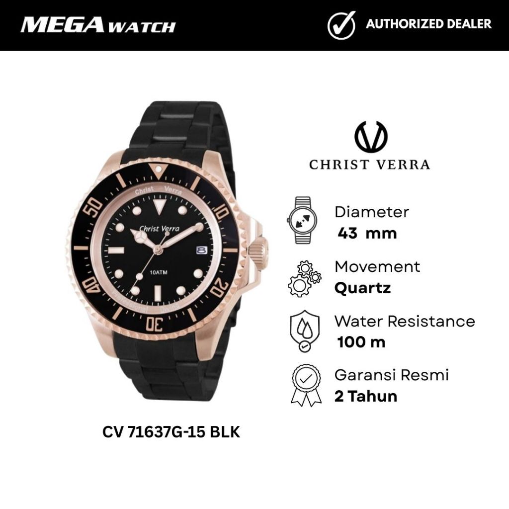 Jam Tangan CHRIST VERRA Pria Original CV 71637G-15 BLK