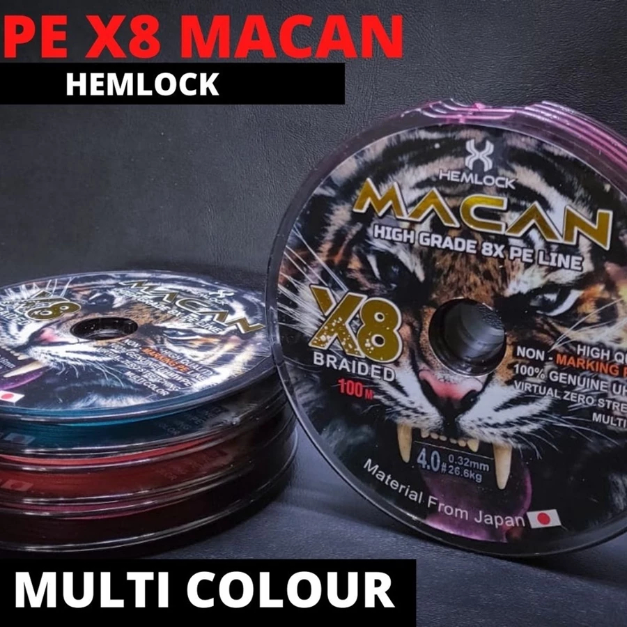 SENAR PANCING PE X8 MACAN ORIGINAL HEMLOCK MULTI COLOU, 100M