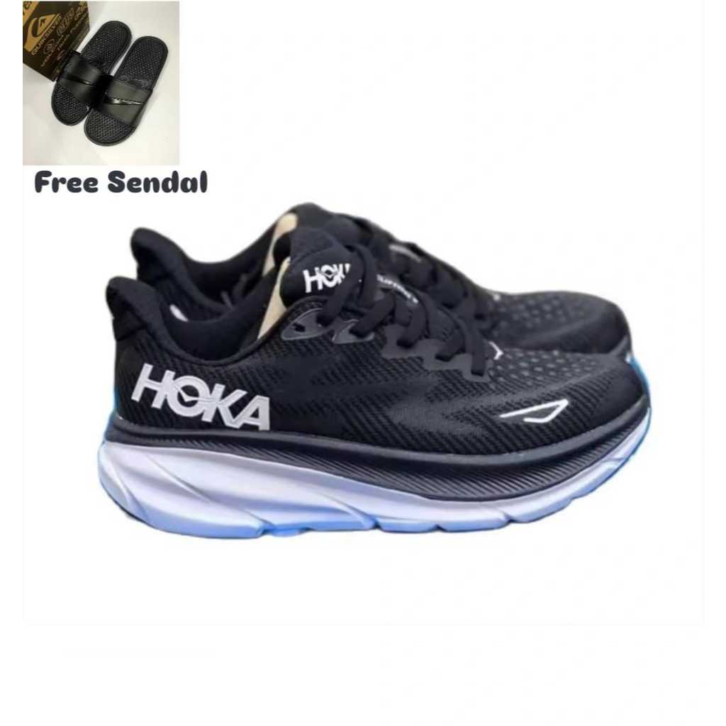 Sepatu Running Hoka Pria Wanita Empuk Ringan Hitam