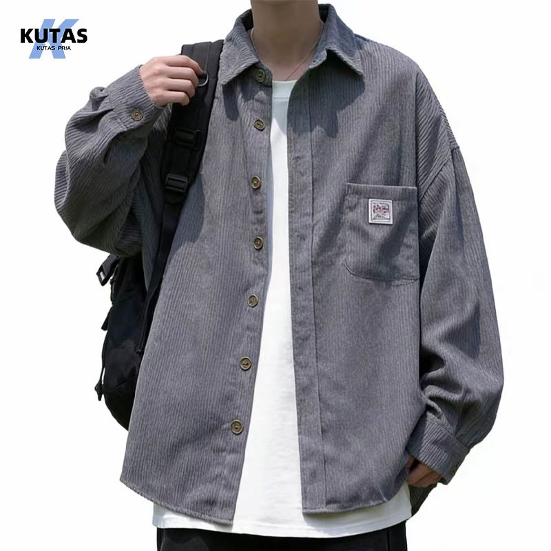 Kemeja Corduroy Pria Lengan Panjang Polos | Gaya Korea Kasual Model Modern Premium Stylish