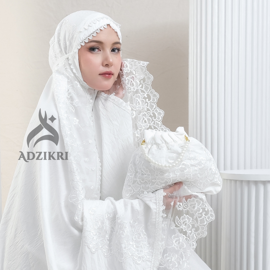ADZIKRI - Mukena Dewasa Mewah 2in1 Renda Lace Andhini Raya Putih