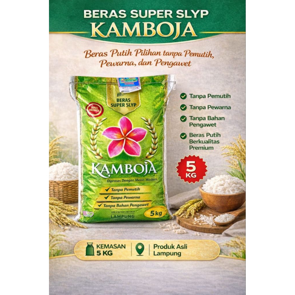 Beras Super Kamboja Lampung – 5 KG | Beras Premium Pulen Wangi