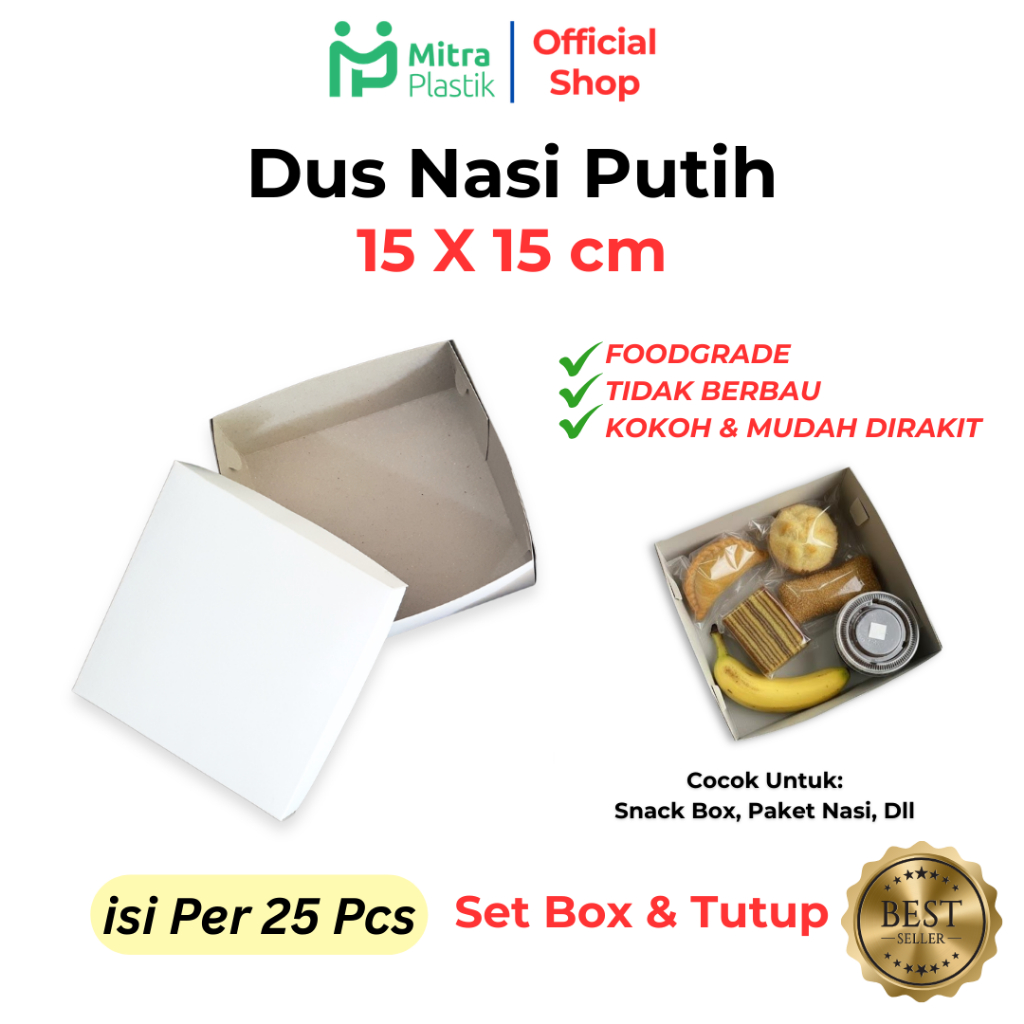 [25pcs] Dus Nasi Kotak 15x15 cm Putih Polos Catering Box