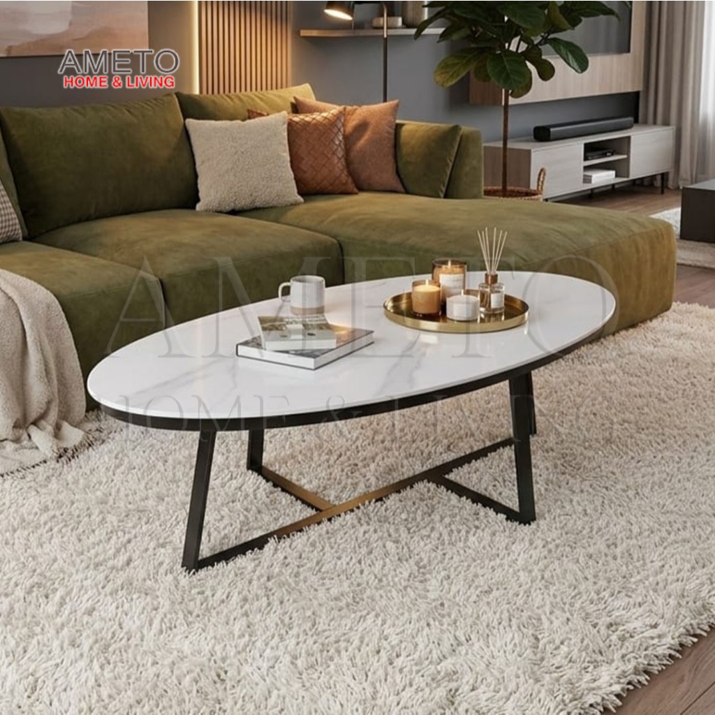 Meja Tamu 120x60x45 cm Granit Motif Marmer Meja Tamu Marble - Coffee Table