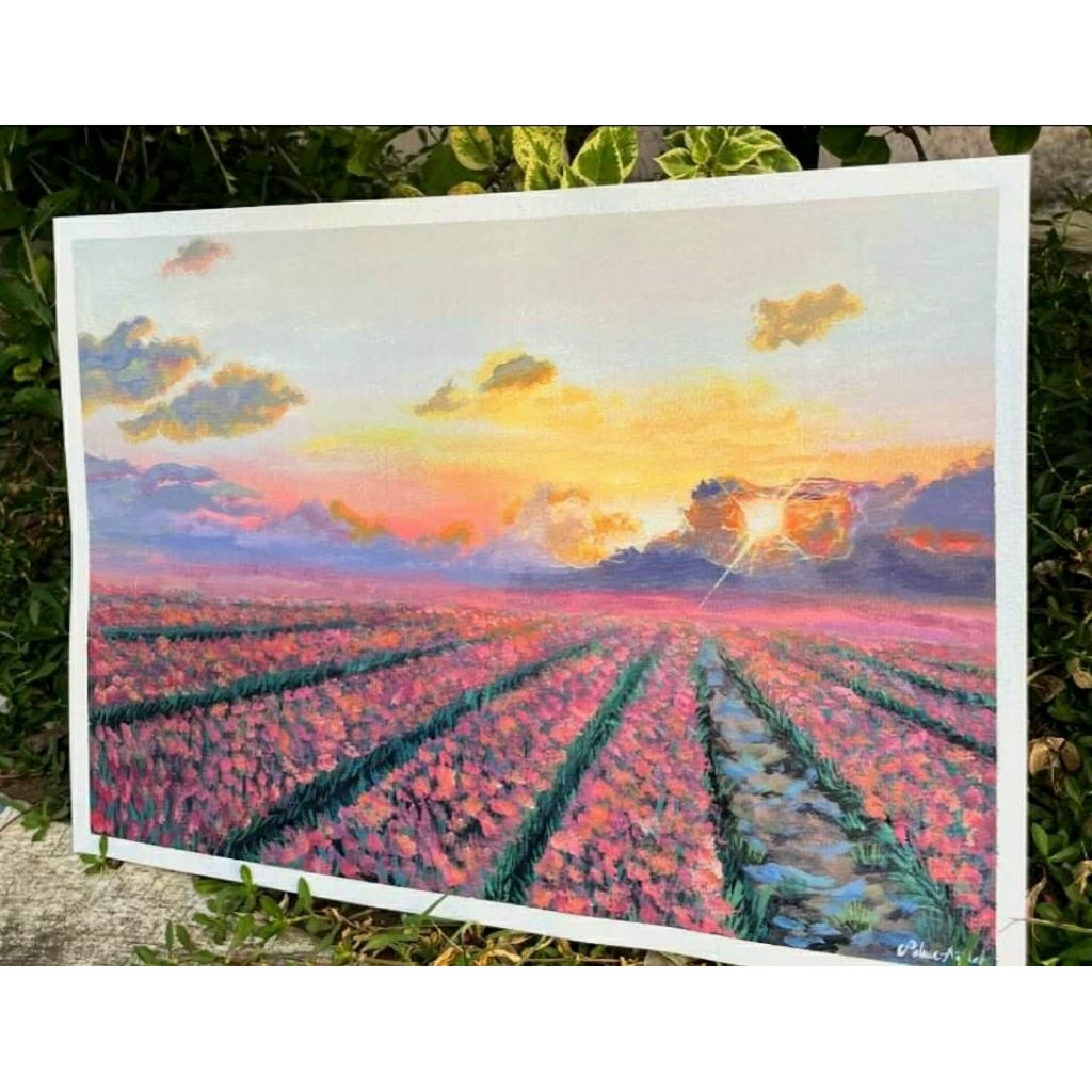 Lukisan Pemandangan Bunga Tulip/ Pajangan Lukisan/ Pajangan Kamar/ Hadiah Lukisan/ Lukisan Tangan