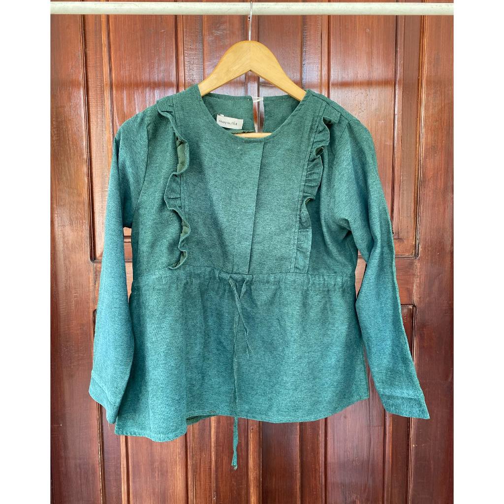 Mayoutfit Atasan Blouse Ruffle Ikat HIjau Botol