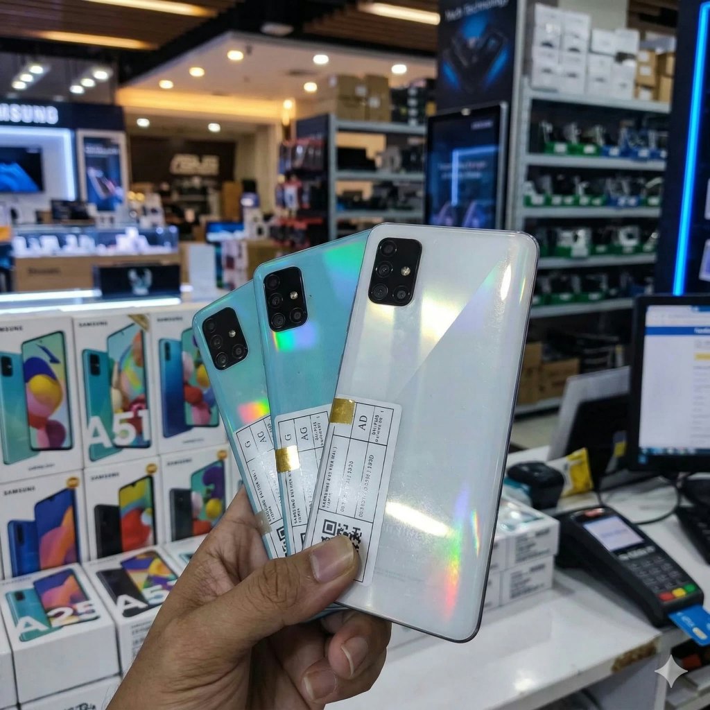 HANDPHONE HP SAMSUNG GALAXY A51 RAM 6 MEMORI 128 SECOND SEKEN BEKAS