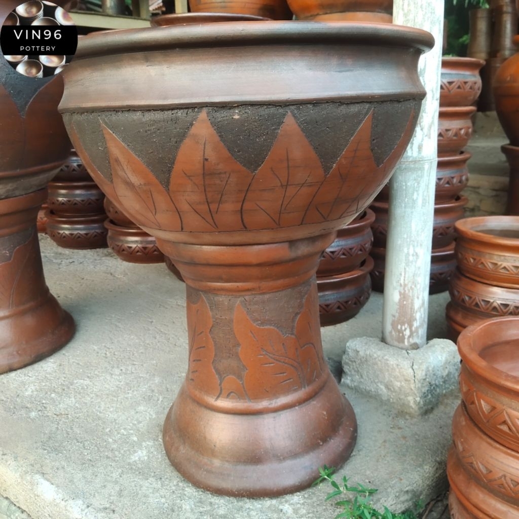 Set pot teratai & dudukan gerabah tanah liat ( SUDAH FREE EXTRA PACKING )