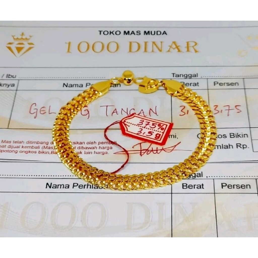GELANG TANGAN WANITA MOTIF TIKAR BERLAPIS EMAS MUDA FREE SURAT TOKO