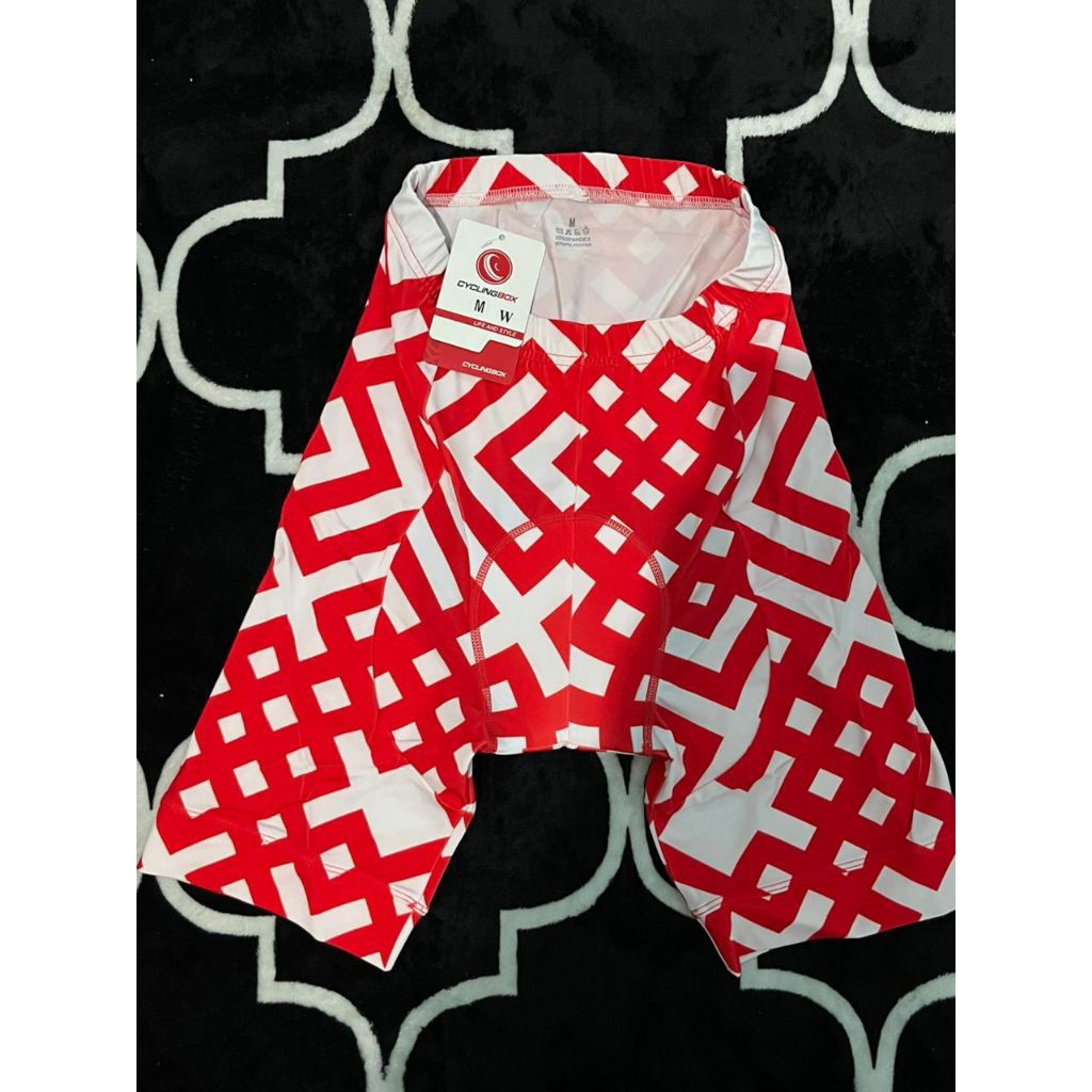 Celana Padding Sepeda CyclingBox Women Motif Abstrak Merah Putih Pendek