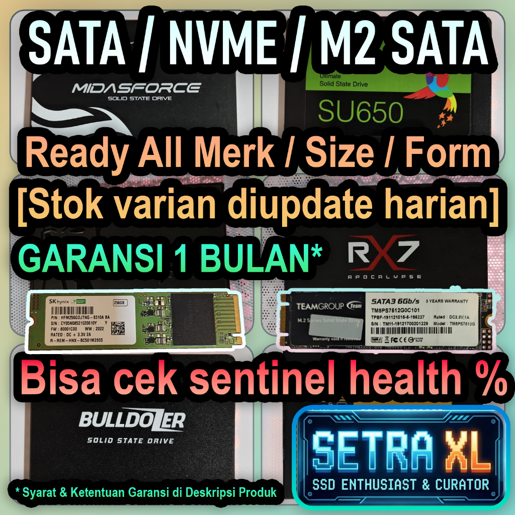SSD Second SSD Bekas Likenew 100% Sentinel Semua Merk SATA/M2 Sata/NVME SSD MidasForce RX7 VGEN KYO 