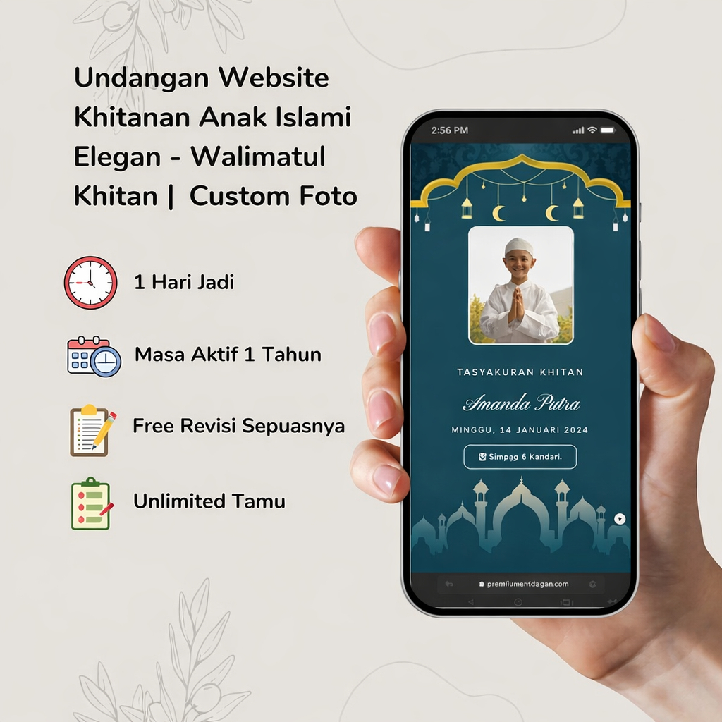 Undangan Website Khitan Anak Islami Elegan – Undangan Digital Walimatul Khitan Custom Foto | Aktif 1