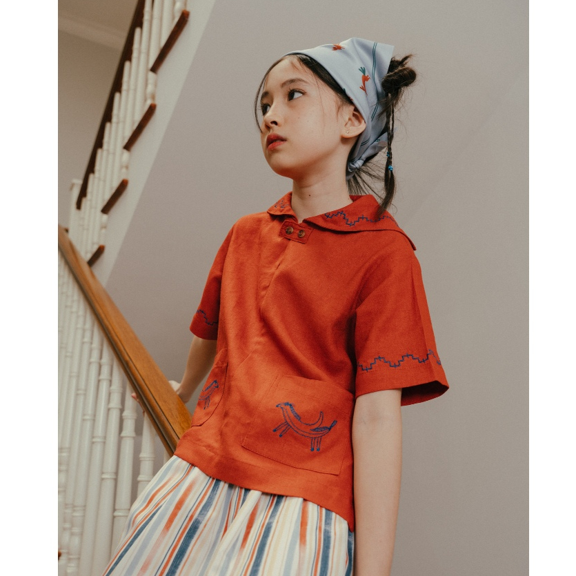Playtime Wonder Mr. Nana Legs Sailor Top in Teracotta - Atasan Anak Linen