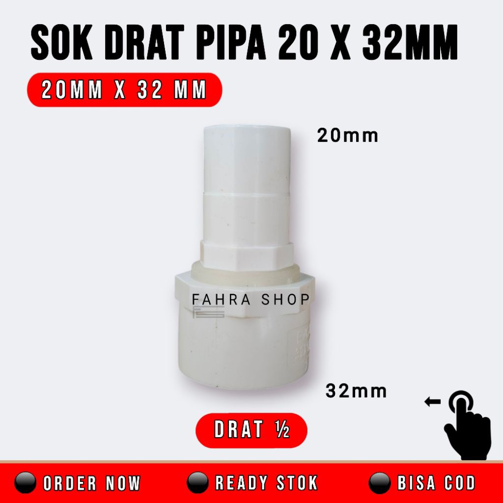 Sok Drat Lurus Putih 20mm x 32mm Pipa Aquarium