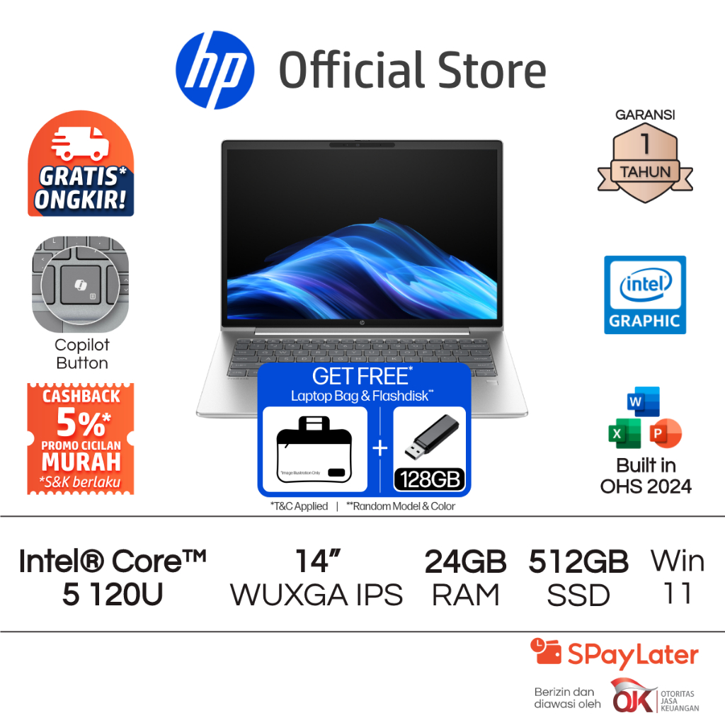 Laptop HP ProBook 4 G1iR Intel Core 5 Intel Graphics 24GB RAM 512GB SSD Silver Free Windows 11 Home 