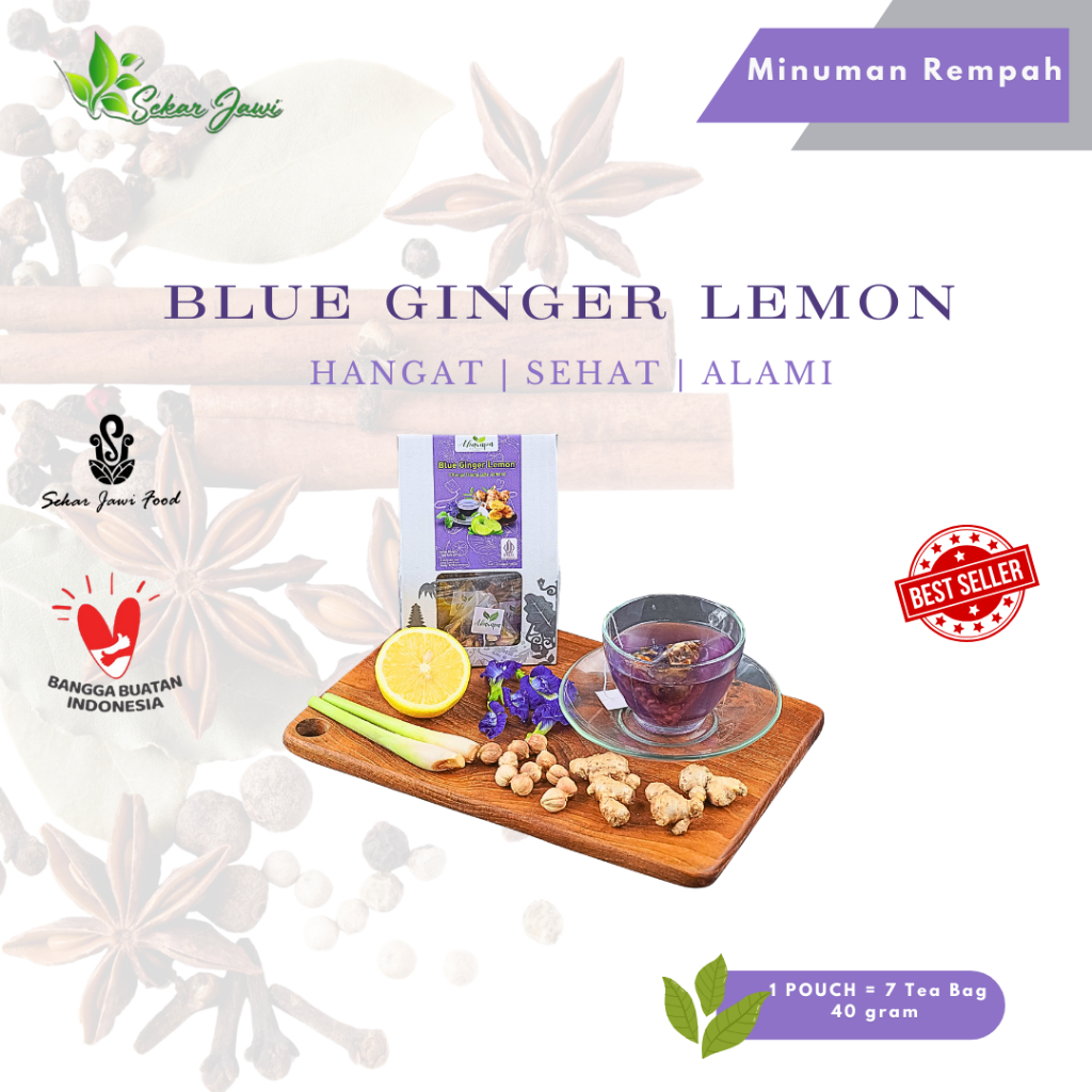 Minuman Rempah Celup | Jahe | Telang | Lemon | Akarapa Blue Ginger Lemon