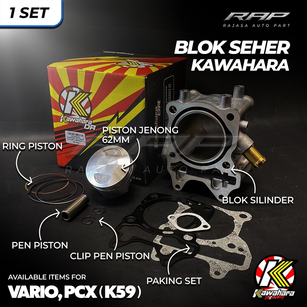 BLOK SEHER/BORING VARIO 150 PCX 150 BORE UP 62MM CYLINDER BLOK VARIO 150 K59 KAWAHARA RACING