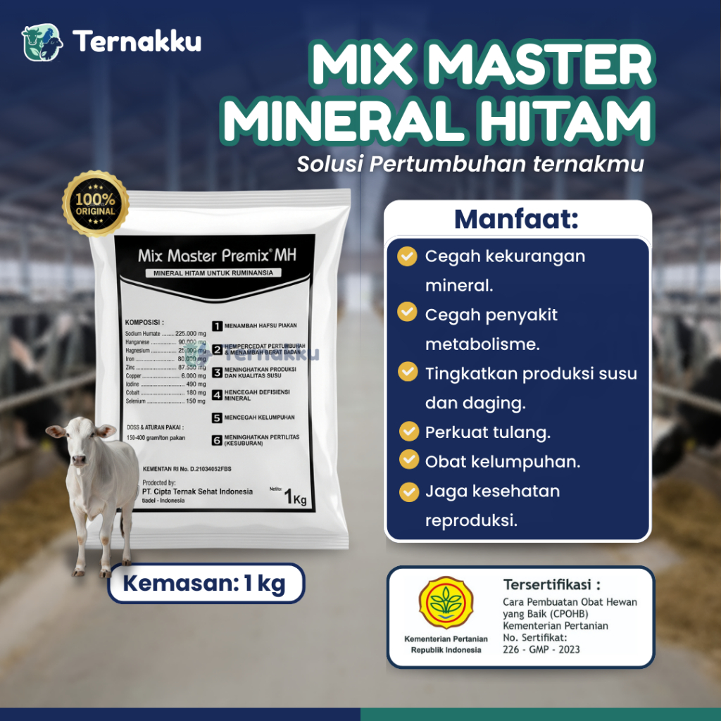 MIX MASTER PREMIX Mineral Hitam 1 Kg - Mineral Hitam untuk Sapi, Kambing, dan Domba