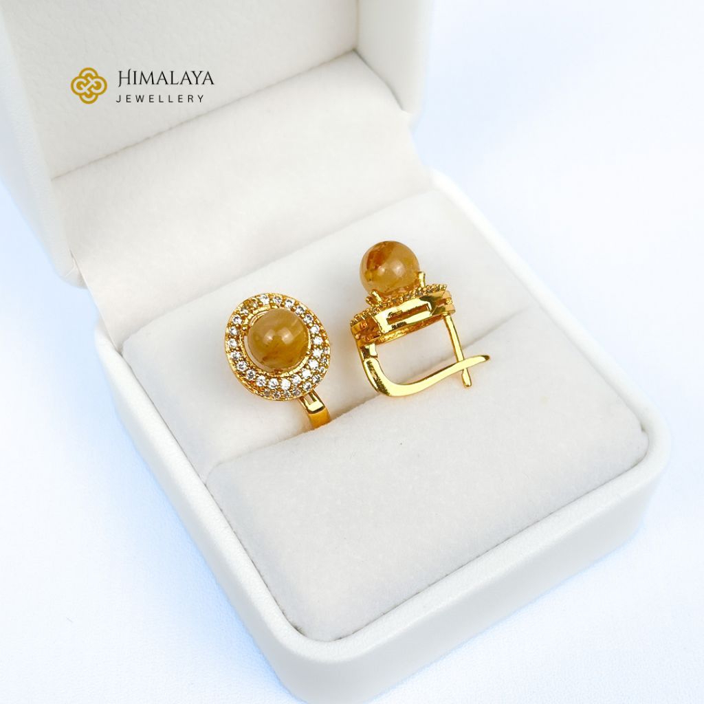 Anting Desi Tusuk Sumpel Motif Borobudur Batu Permata Rambut Sedana Bahan﻿ Tembaga Lapis Emas Hongko