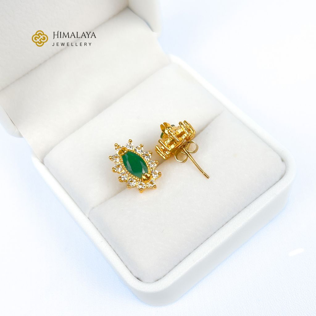 Anting Stud Tusuk Sumpel Motif Batu Permata Zirconia Bentuk Wajik Hijau Bahan﻿ Tembaga Lapis Emas Ho