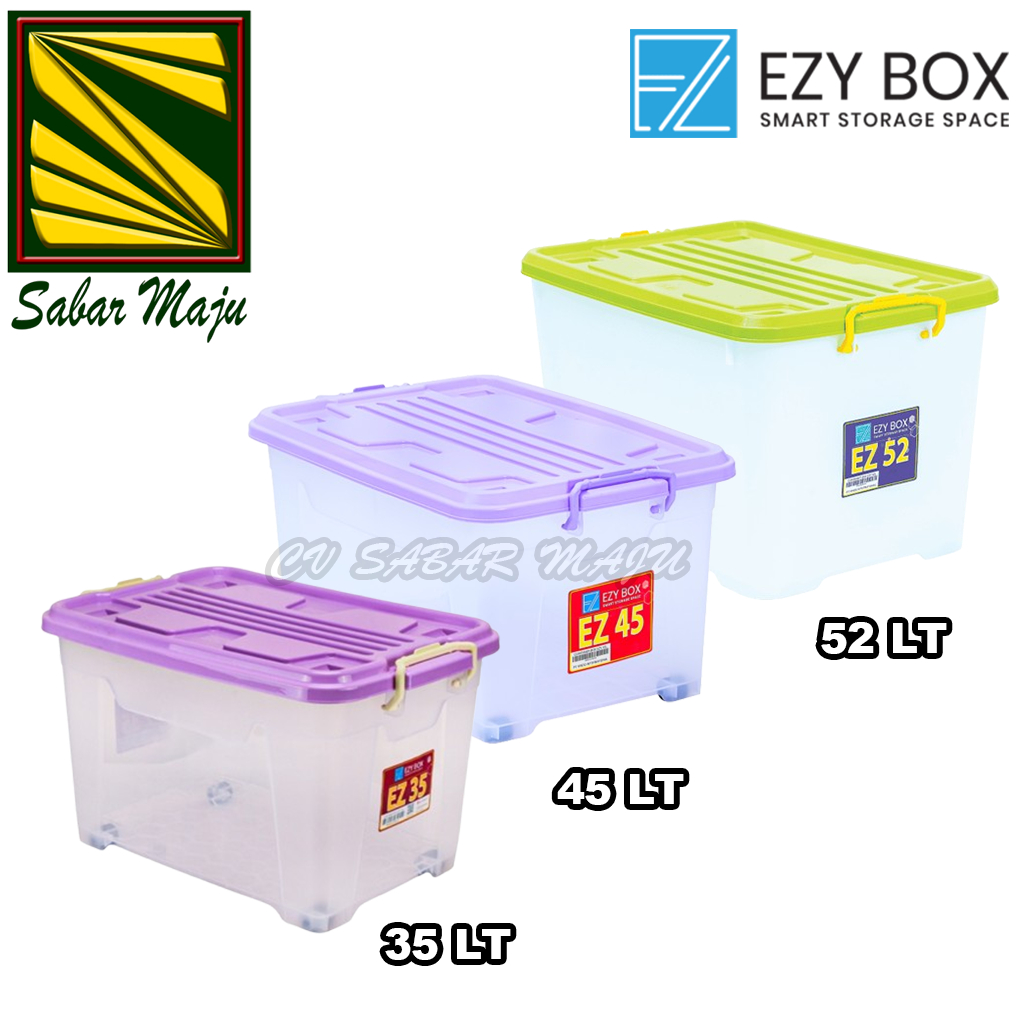 Ezy Box Container Roda Plastik, Kotak Penyimpanan 35 Liter, 52 Liter