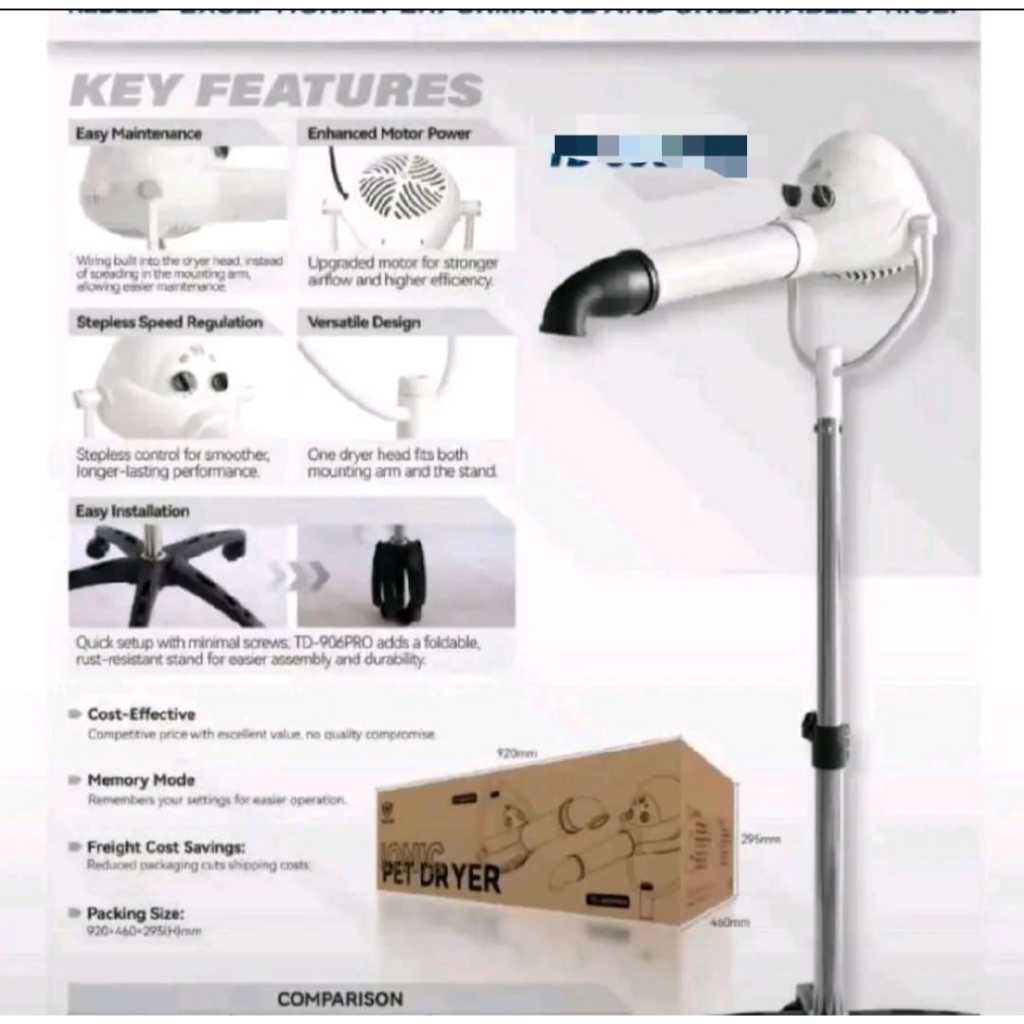 Pengering bulu hewan Aeolus TD-906 ECO Ionic Stand Dryer - blower aeolus Anjing Kucing