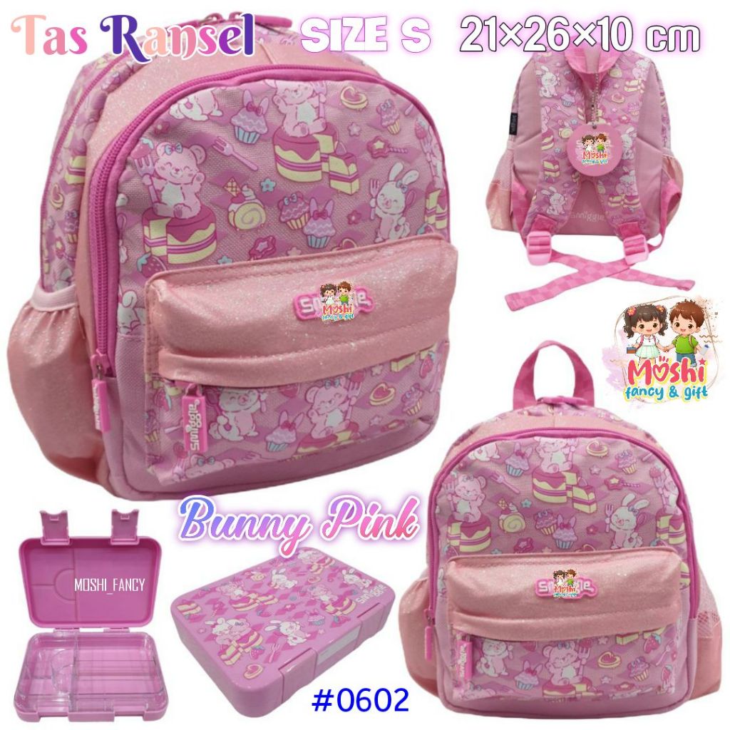 Tas Ransel Anak Motif Bunny Pink / Tas Sekolah Bunny Kelinci Rabbit Pink Size Kecil / Tas Gendong An