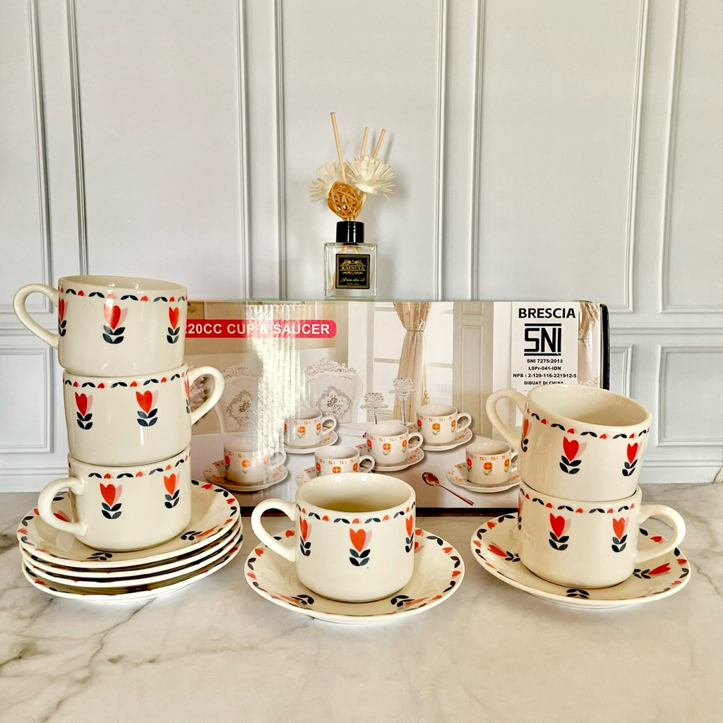 Cangkir Keramik Set 12 PCS Tulip - Cangkir Kopi Set - Cangkir Brescia