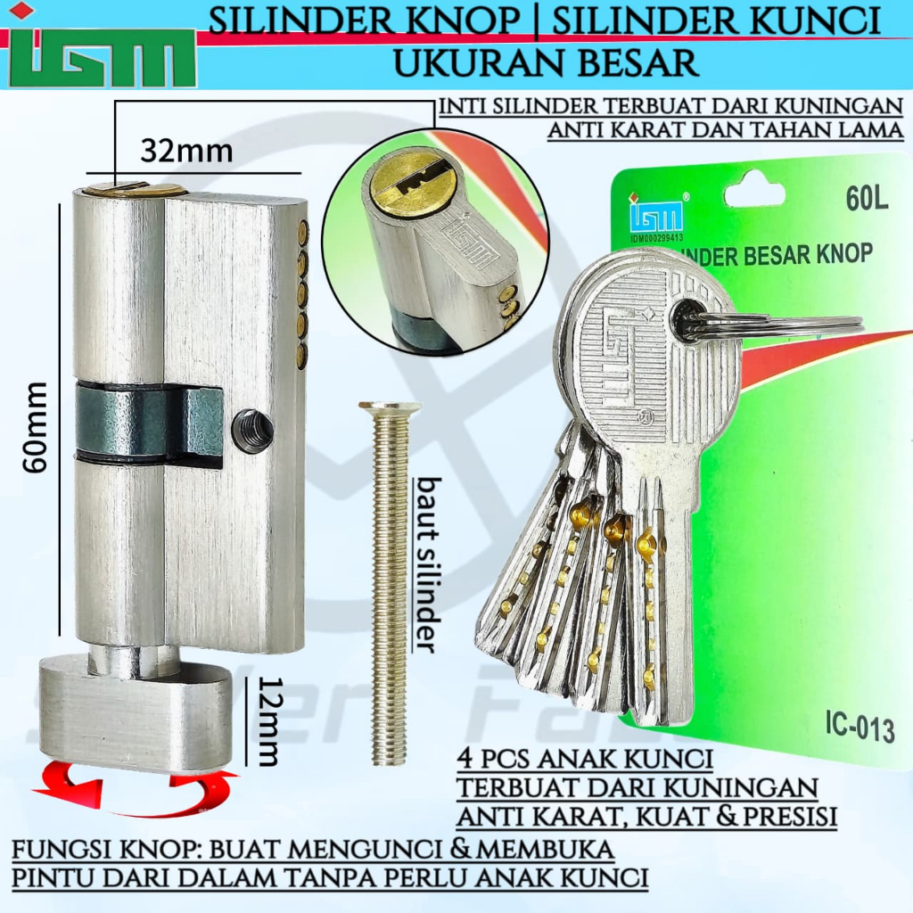 Door Cylinder Lock 60mm IGM Knop/Silinder IGM KNOP Kunci Besar