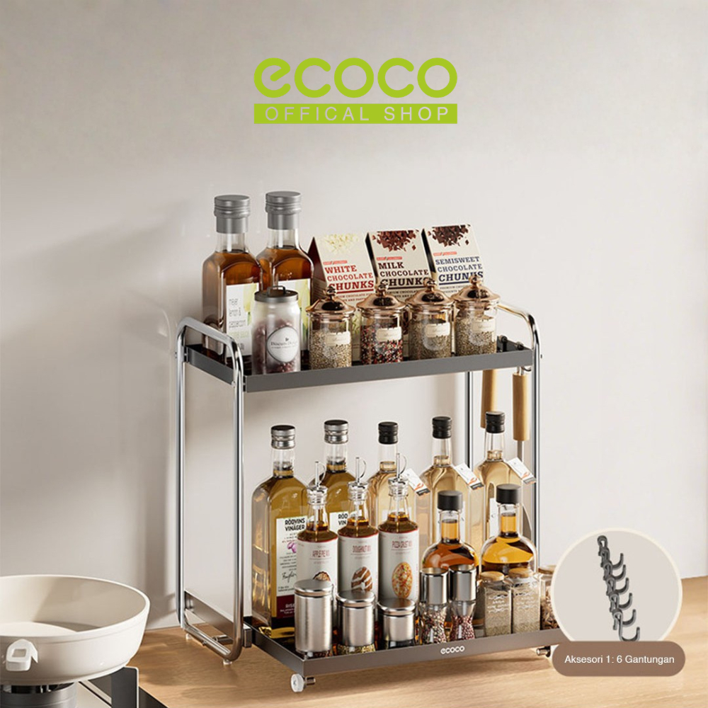 ECOCO Seasoning Rack Aluminium (Pull-Out/Standard) - Rak Bumbu Dapur / Wadah Simpan Bumbu / Tempat B