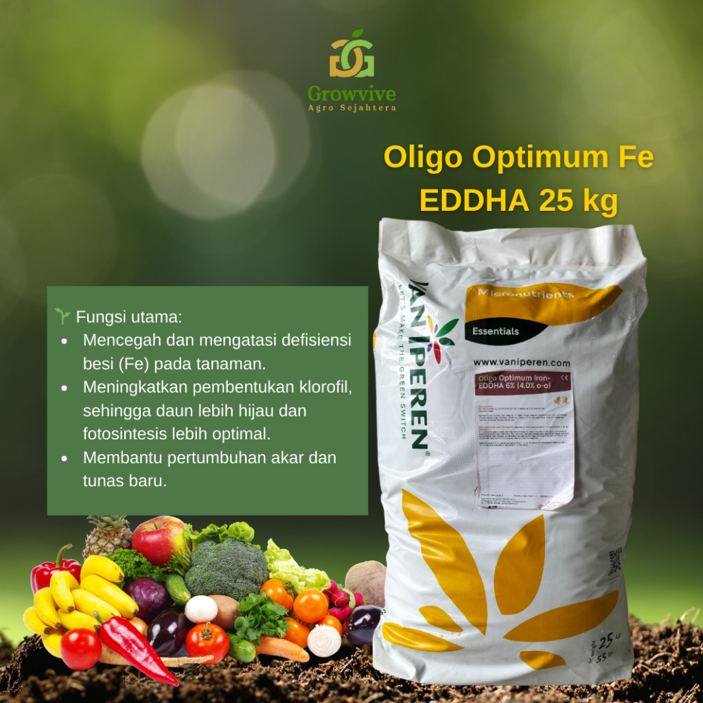Pupuk Oligo Optimum Fe EDDHA 6% Ortho 4 (Kemasan 25 Kg)