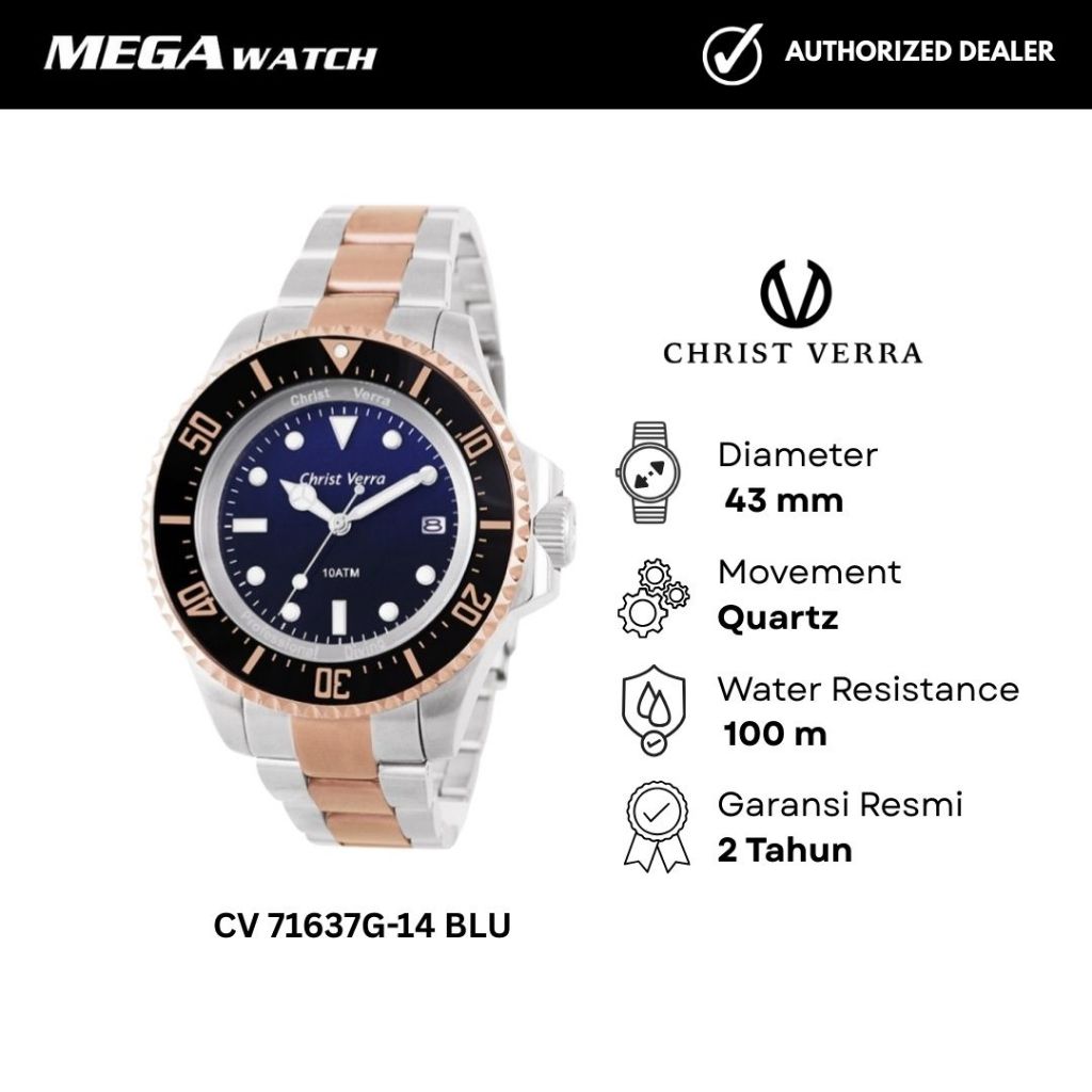 Jam Tangan CHRIST VERRA Pria Original CV 71637G-14 BLU