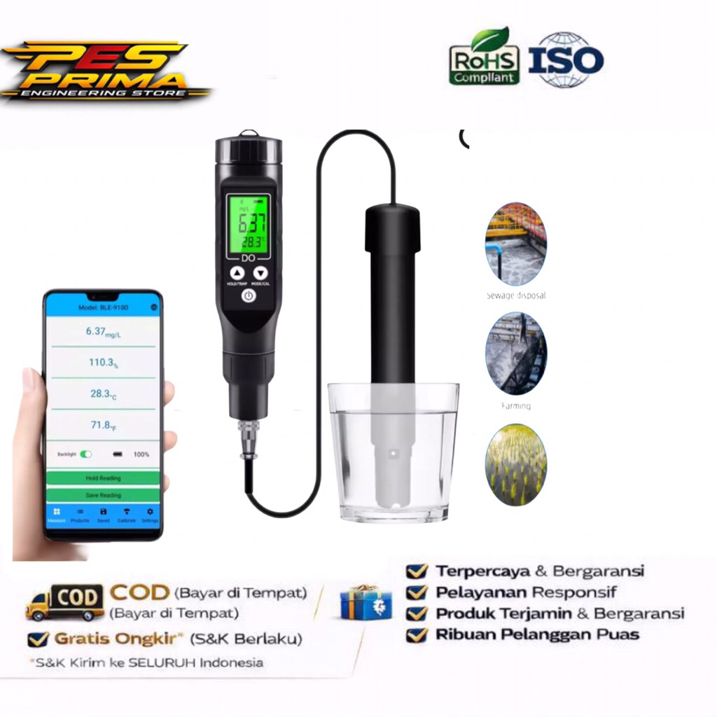 Dissolved Oxygen Tester DO9100 DO Meter Oksigen Water Analyzer Air 02