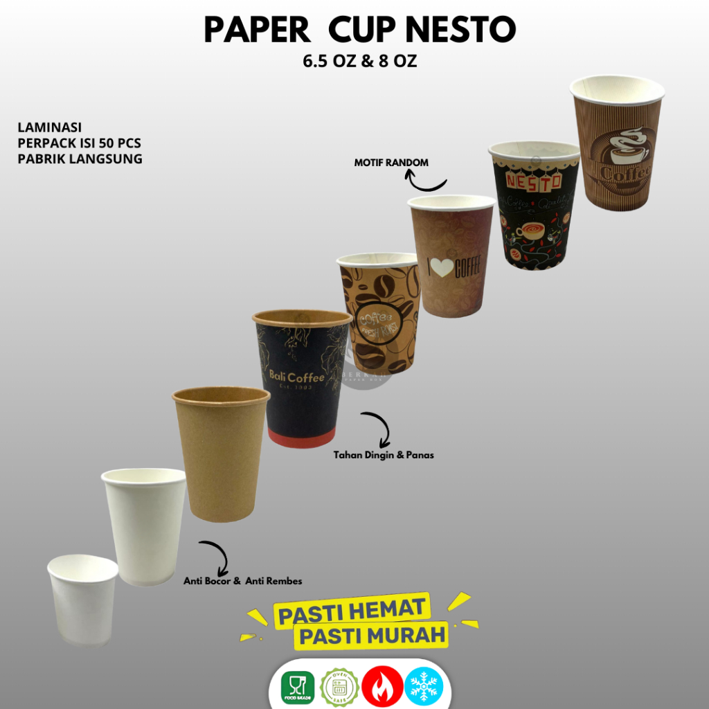 (50 Pcs) Paper Cup Tebal 8oz / Paper cup 8oz Kraft Motif / Gelas Kopi 8oz / Hot Paper Cup / PCK8M