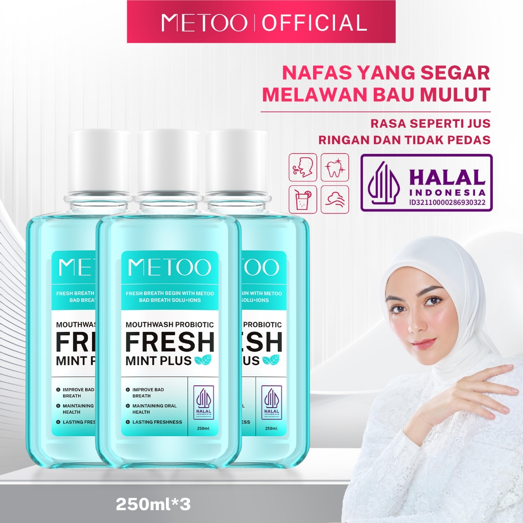 MeToo Mouthwash Fresh Mint 3x250ml/ nafas segar / menghilangkan bau mulut / kumur karang gigi / non-