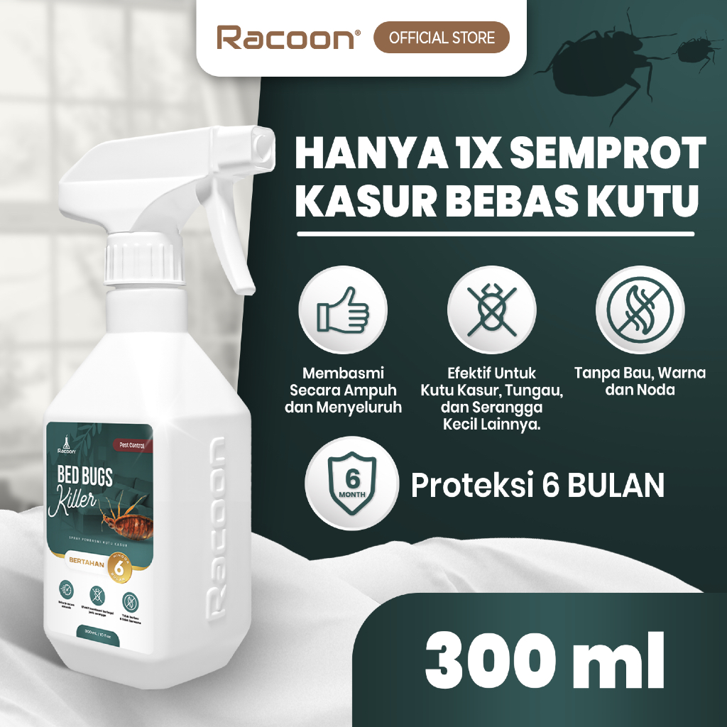 RACOON Bed Bugs Killer Spray Anti Kutu Kasur Tungau / Kutu Busuk Tahan 6 Bulan Dengan 1x Pemakaian