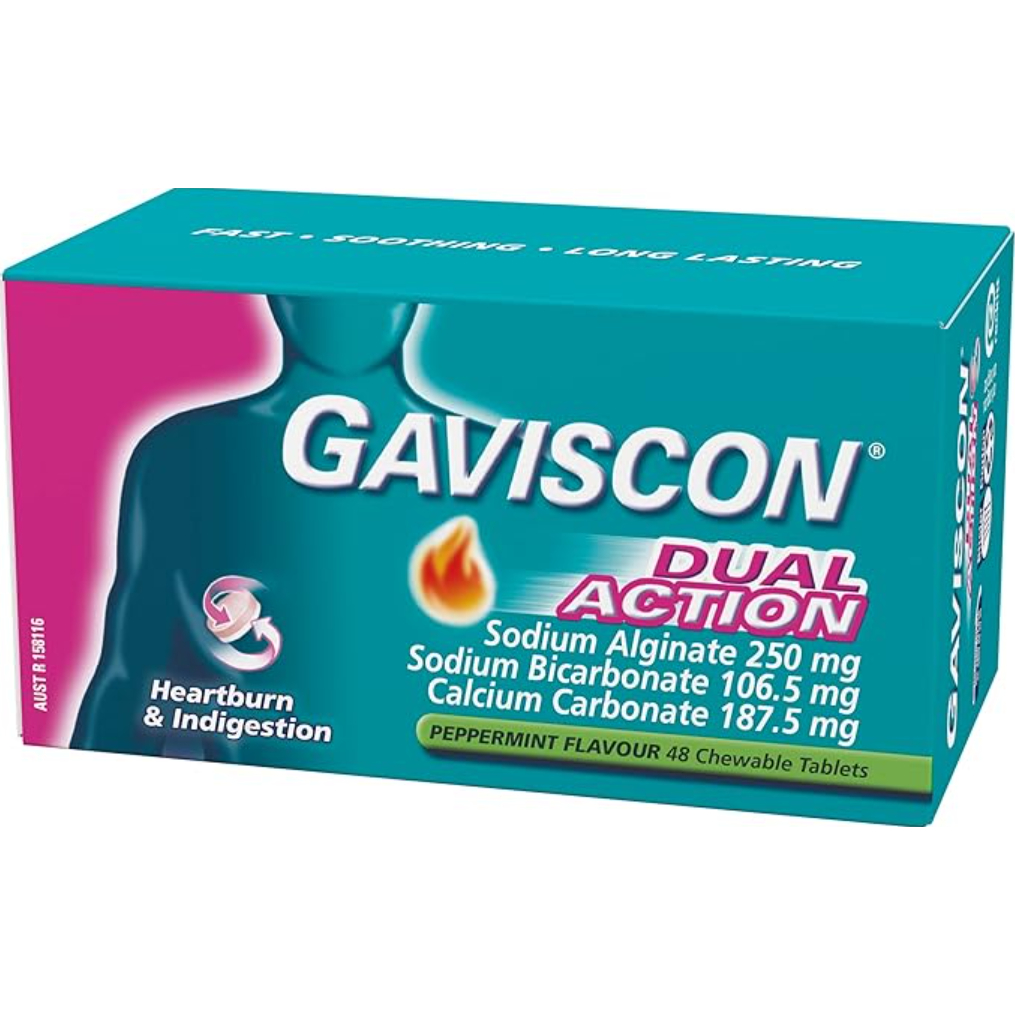 Gaviscon Dual Action Tablet 48Tab Membantu Pencernaan/Meredakan Asam Lambung/GERD Rasa Peppermint