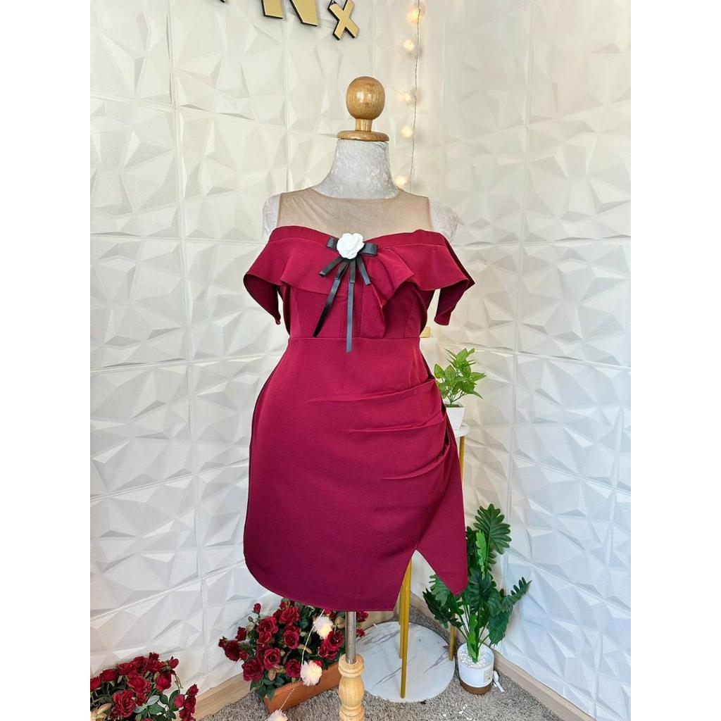 Jms - 813 / Gaun pesta lengan sabrina / Dress wanita lengan sabrina / Mini dress kekinian / gaun pen