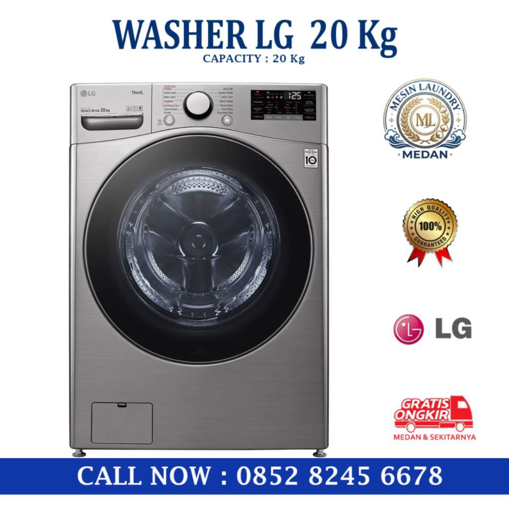 MESIN CUCI LG 20 KG FRONT LOADING//MESIN CUCI LAUNDRY// WASHER LG20 FRONT LOADING