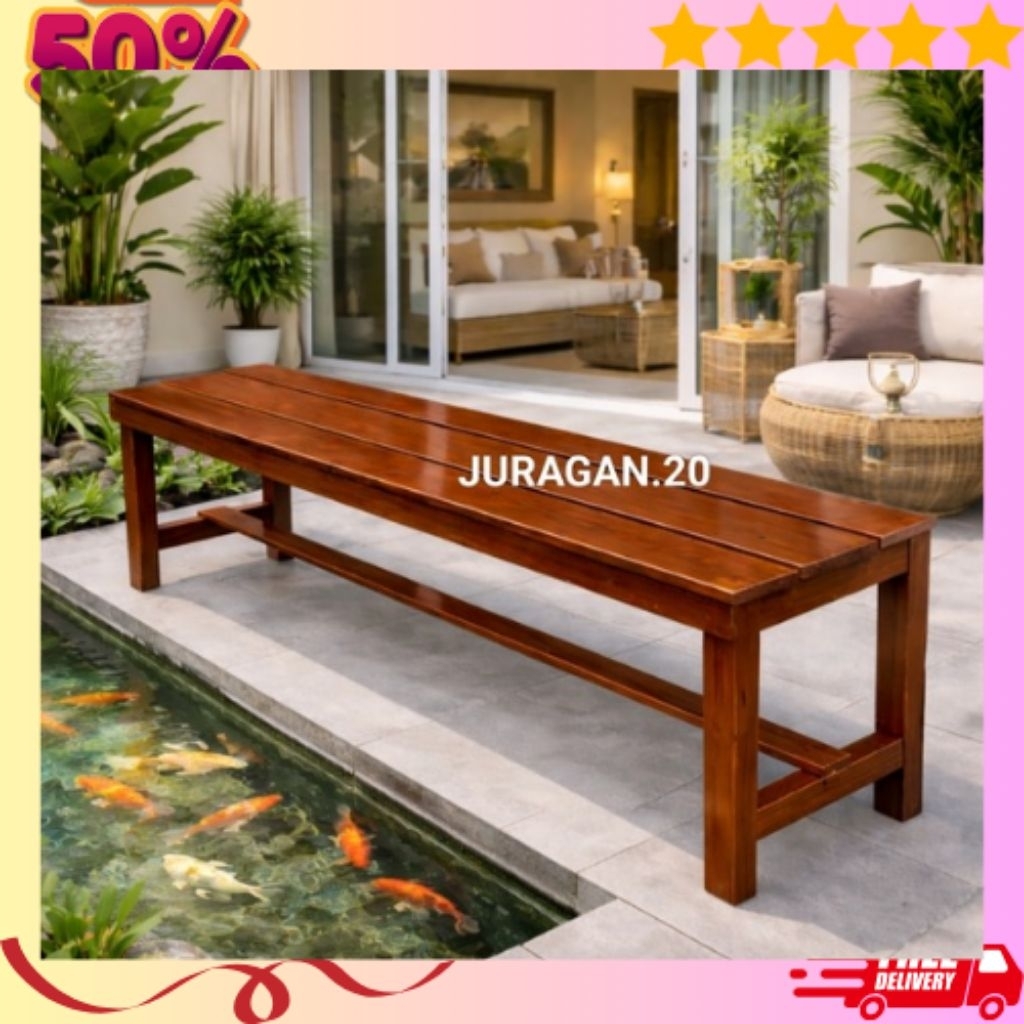 (Redy Stok) Bangku Panjang Kayu Plisture Coklat Bangku Warung Kursi Tunggu Kursi Teras