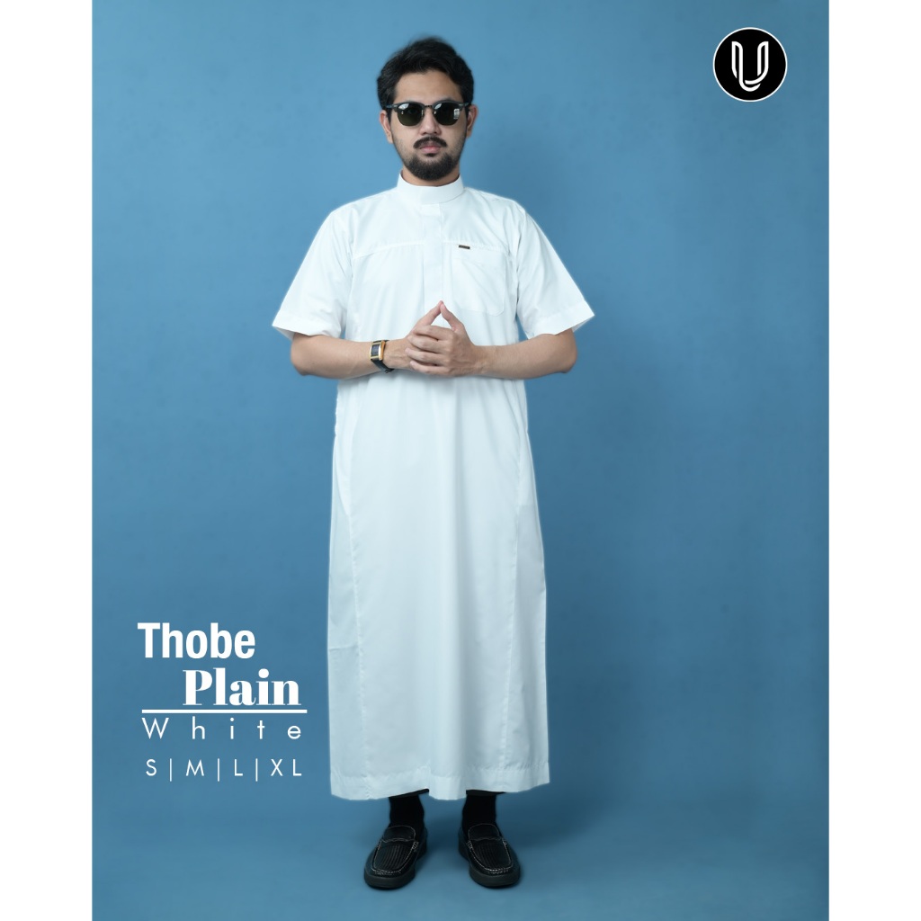 Uhud Basic - Thobe Plain Jubah Bahan Oxford Polyester Lengan Pendek Kerah Saudi Collar