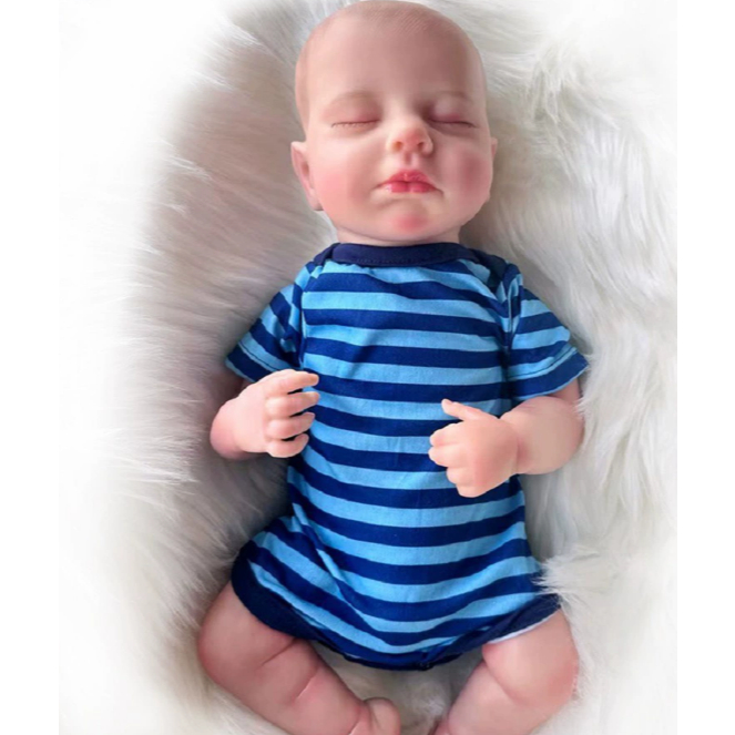 Boneka Bayi Reborn Realistis Pakaian Biru Garis Lengan Pendek Lembut seperti asli