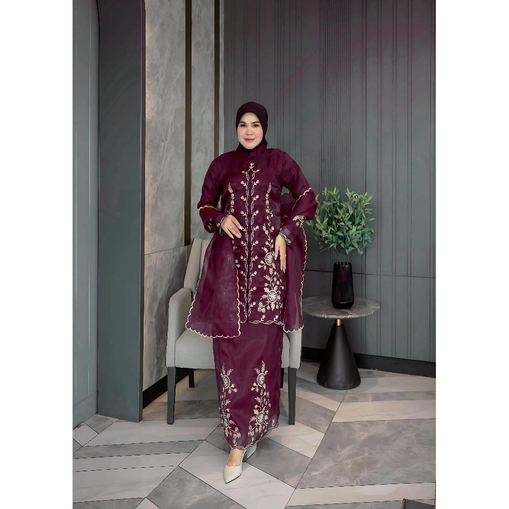 SET SELENDANG ORGANZA//SETELAN ROK+SELENDANG BORDIR KOMBINASI PAYET/SETELAN ROK TERBARU MEWAH DAN EL