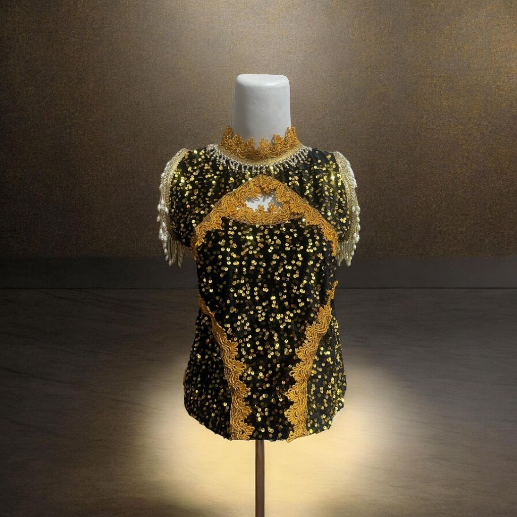 atasan tari jaipong kutung payet tangan dan leher