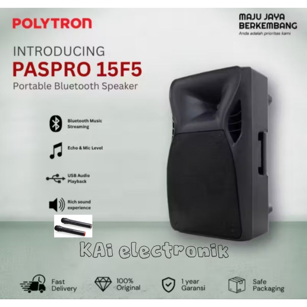 SPEAKER POLYTRON 15 INC NEW PASPRO15F5 BLUETHOOTH 15 INC 2 MIC WIRELES