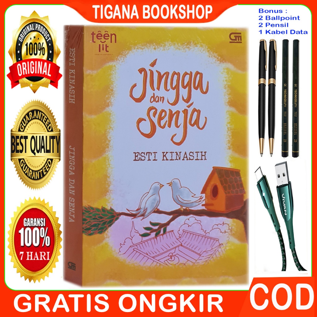 Novel Jingga dan Senja - original - Bonus 4 alat tulis & 1 kabel data