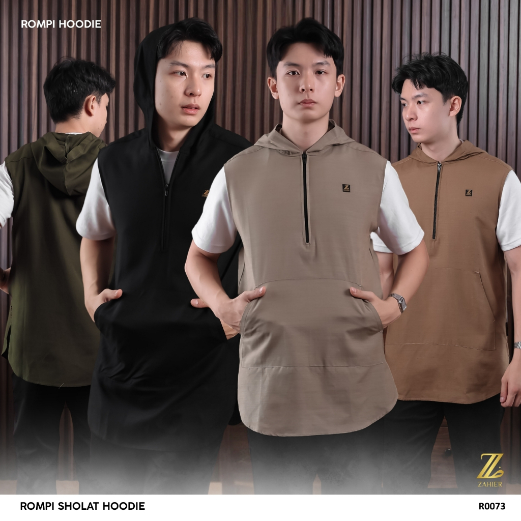 ZAHIER Rompi Sholat Hoodie Pria Zipper YKK Basic & Casual Premium Rosal Dewasa