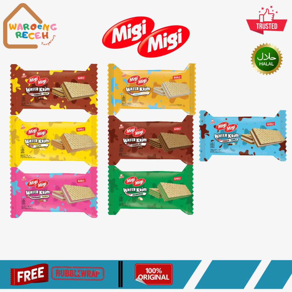 Migi Migi 2000 Wafer Krim Chocolate Strawberry Keju Cocopandan Vanilla 1 Pack isi 10 Pcs @45 Gr